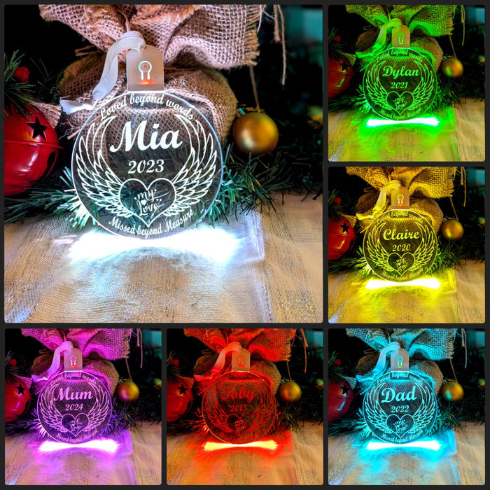 Angel Wings Christmas Personalised Name Bauble LED Hanging Decoration - KustomboxNight Lights & Ambient LightingKustomboxBauble - Standard Size