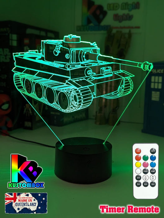 Army Military Tiger Tank Personalised Name 3D LED Night Light - KustomboxNight Lights & Ambient LightingKustomboxStandard Size