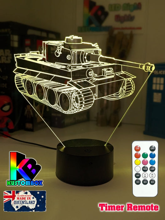 Army Military Tiger Tank Personalised Name 3D LED Night Light - KustomboxNight Lights & Ambient LightingKustomboxStandard Size