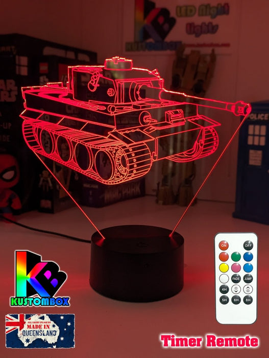 Army Military Tiger Tank Personalised Name 3D LED Night Light - KustomboxNight Lights & Ambient LightingKustomboxStandard Size