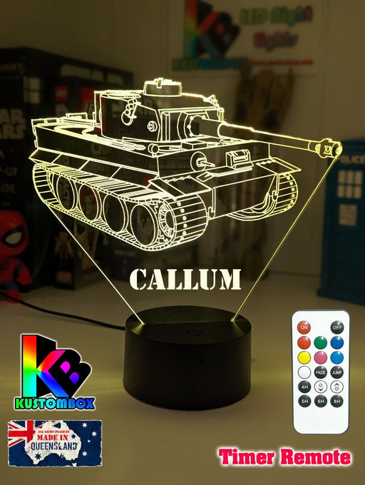 Army Military Tiger Tank Personalised Name 3D LED Night Light - KustomboxNight Lights & Ambient LightingKustomboxStandard Size