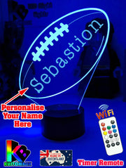 AFL ball Shape 3D LED night lamp in gift box – perfect personalised AFL fan gift.