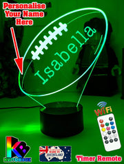AFL ball Shape 3D LED lamp with 16-colour remote control – adjustable brightness and fade.