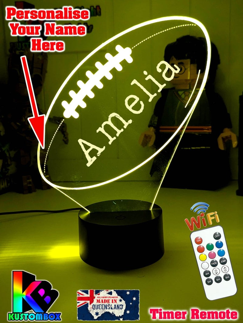 AFL ball Shape 3D LED light glowing in red, blue, green, yellow, purple, white and more.