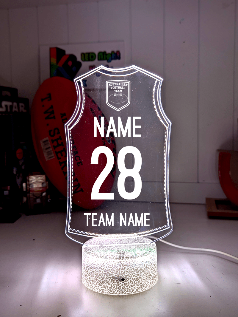 Australian Football AFL Personalised Jersey 3D LED Light Night 16 Colour Lamp white crackle base 