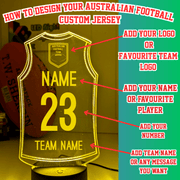 Australian Football AFL Personalised Jersey 3D LED Light Night 7 Colour Lamp  personalisation option