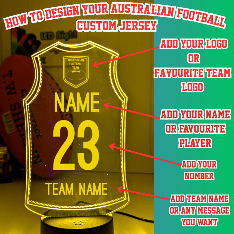 Australian Football AFL Personalised Jersey 3D LED Light Night 7 Colour Lamp  personalisation option