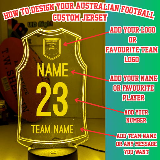 Australian Football AFL Personalised Jersey 3D LED Light Night 7 Colour Lamp  personalisation option