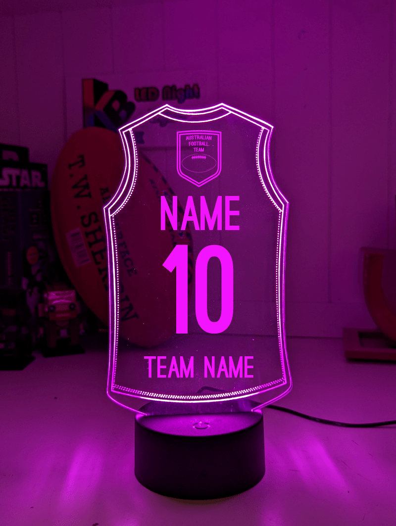 Personalised AFL inspired Jersey 3D LED ball light – AFL team décor for man caves, bars or fan spaces.