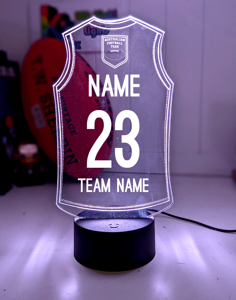 Personalised AFL inspired Jersey  ball shaped LED lamp with 16-colour light modes and remote.