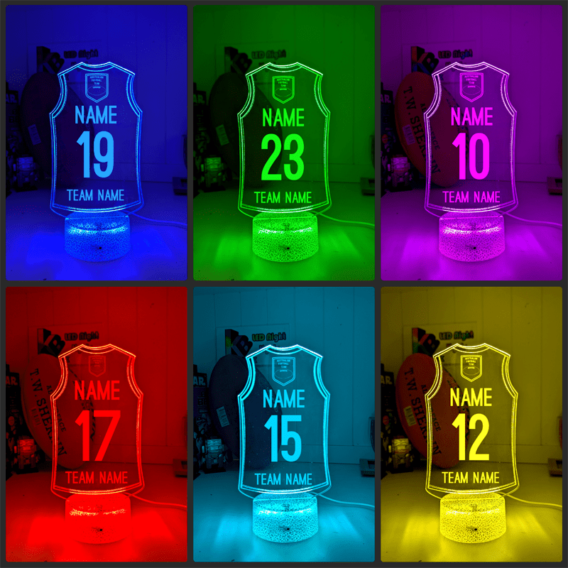 Australian Football AFL Personalised Jersey 3D LED Light Night 7 Colour white crackle colour collage Lamp 