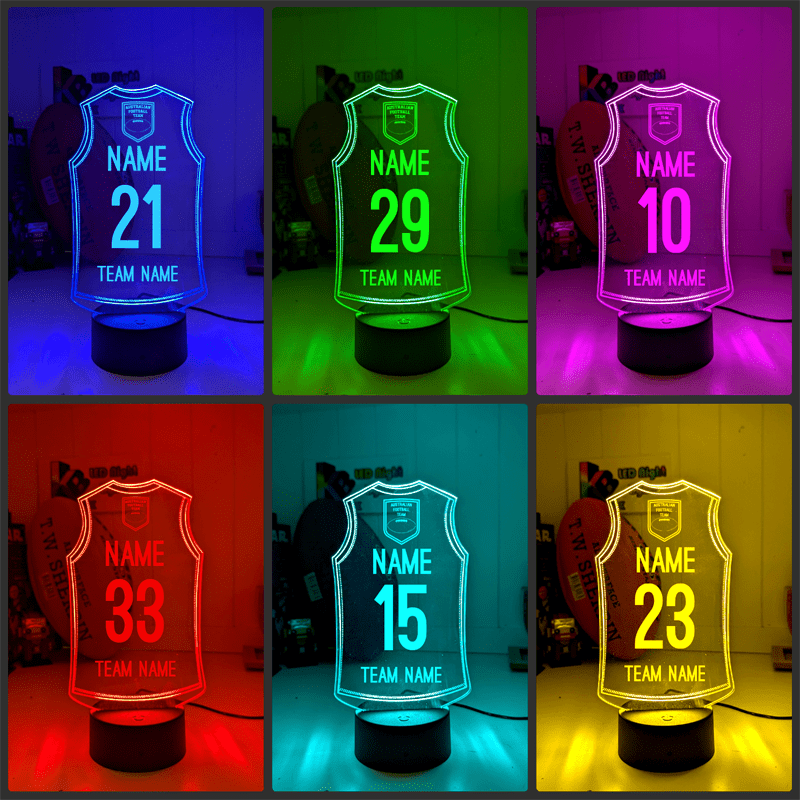 Australian Football AFL Personalised Jersey 3D LED Light Night 7 Colour Lamp black base collage colours 