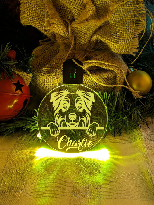 Australian Shepherd Dog Personalised Name Christmas Light Bauble Decoration - KustomboxNight Lights & Ambient LightingKustomboxBauble - Standard Size