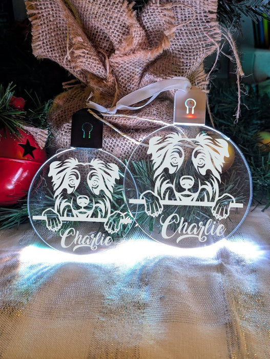 Australian Shepherd Dog Personalised Name Christmas Light Bauble Decoration - KustomboxNight Lights & Ambient LightingKustomboxBauble - Standard Size