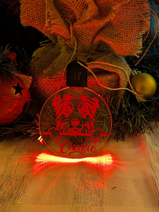 Australian Shepherd Dog Personalised Name Christmas Light Bauble Decoration - KustomboxNight Lights & Ambient LightingKustomboxBauble - Standard Size