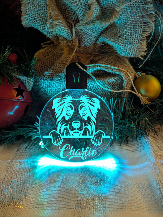 Australian Shepherd Dog Personalised Name Christmas Light Bauble Decoration - KustomboxNight Lights & Ambient LightingKustomboxBauble - Standard Size