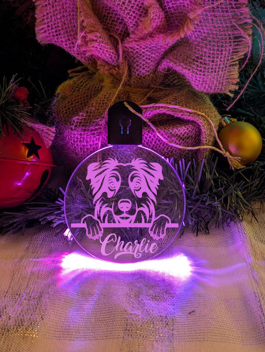 Australian Shepherd Dog Personalised Name Christmas Light Bauble Decoration - KustomboxNight Lights & Ambient LightingKustomboxBauble - Standard Size