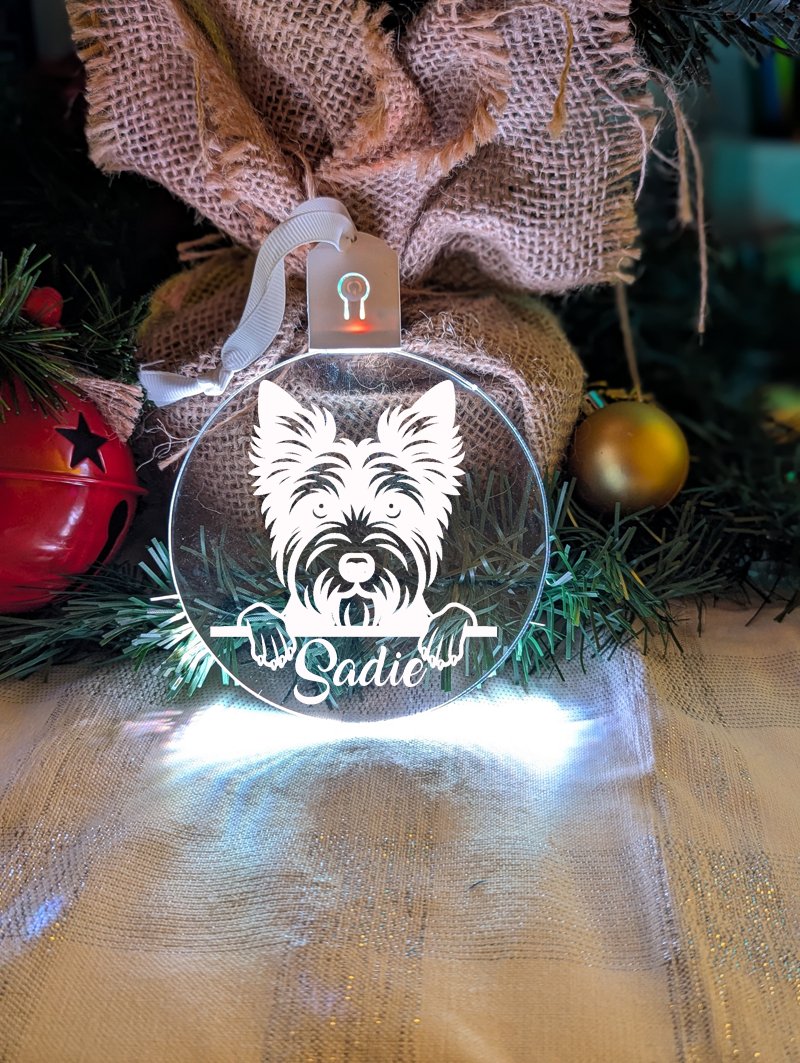 Australian Terrier Dog Personalised Name Christmas Light Bauble Decoration - KustomboxNight Lights & Ambient LightingKustomboxBauble - Standard Size