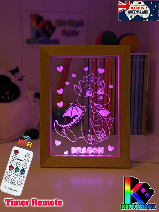 Baby Dragon Personalised Name Timber Picture Frame USB 3D LED Night Light Lamp - KustomboxNight Lights & Ambient LightingKustomboxTimber Frame Light