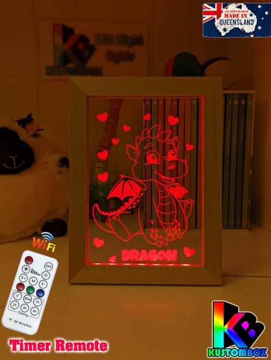 Baby Dragon Personalised Name Timber Picture Frame USB 3D LED Night Light Lamp - KustomboxNight Lights & Ambient LightingKustomboxTimber Frame Light