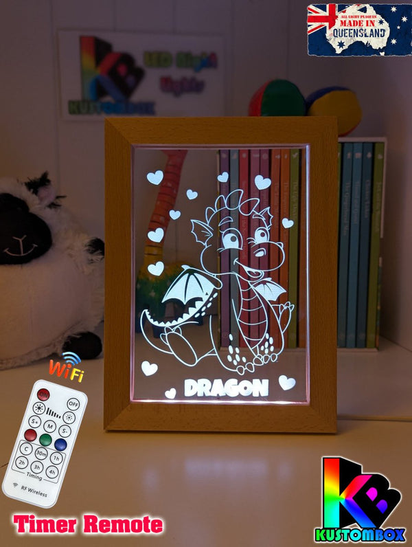 Baby Dragon Personalised Name Timber Picture Frame USB 3D LED Night Light Lamp - KustomboxNight Lights & Ambient LightingKustomboxTimber Frame Light