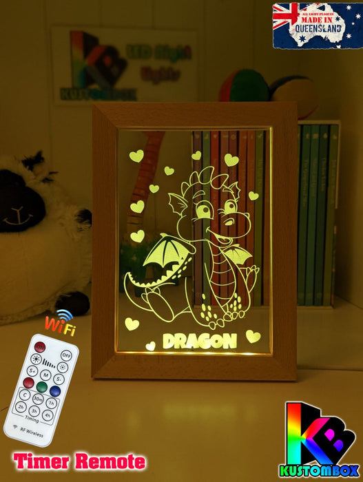 Baby Dragon Personalised Name Timber Picture Frame USB 3D LED Night Light Lamp - KustomboxNight Lights & Ambient LightingKustomboxTimber Frame Light