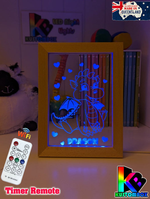 Baby Dragon Personalised Name Timber Picture Frame USB 3D LED Night Light Lamp - KustomboxNight Lights & Ambient LightingKustomboxTimber Frame Light