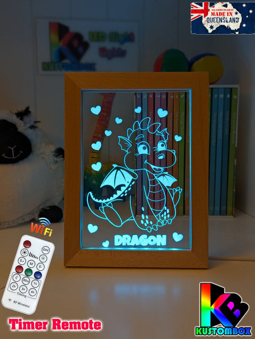 Baby Dragon Personalised Name Timber Picture Frame USB 3D LED Night Light Lamp - KustomboxNight Lights & Ambient LightingKustomboxTimber Frame Light