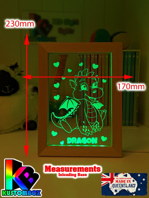 Baby Dragon Personalised Name Timber Picture Frame USB 3D LED Night Light Lamp - KustomboxNight Lights & Ambient LightingKustomboxTimber Frame Light