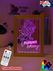 Baby Flower Fairy Personalised Name Timber Picture Frame USB 3D LED Night Light Lamp - KustomboxNight Lights & Ambient LightingKustomboxTimber Frame Light