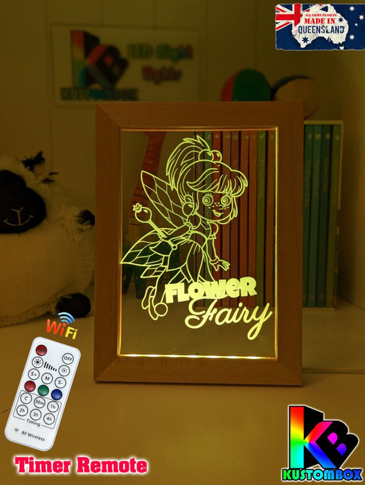 Baby Flower Fairy Personalised Name Timber Picture Frame USB 3D LED Night Light Lamp - KustomboxNight Lights & Ambient LightingKustomboxTimber Frame Light