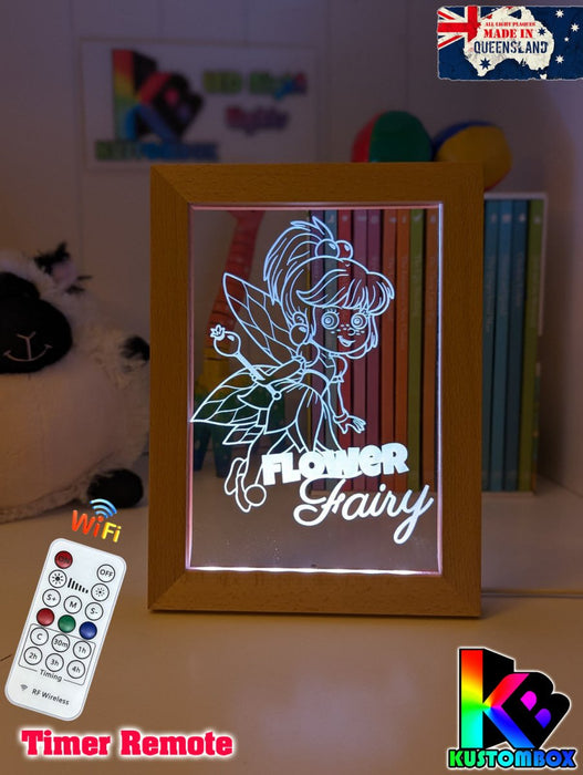Baby Flower Fairy Personalised Name Timber Picture Frame USB 3D LED Night Light Lamp - KustomboxNight Lights & Ambient LightingKustomboxTimber Frame Light