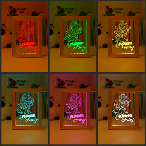 Baby Flower Fairy Personalised Name Timber Picture Frame USB 3D LED Night Light Lamp - KustomboxNight Lights & Ambient LightingKustomboxTimber Frame Light