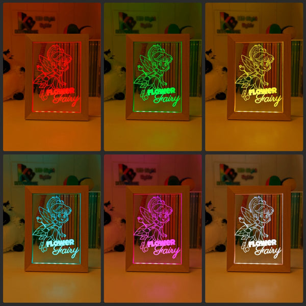 Baby Flower Fairy Personalised Name Timber Picture Frame USB 3D LED Night Light Lamp - KustomboxNight Lights & Ambient LightingKustomboxTimber Frame Light