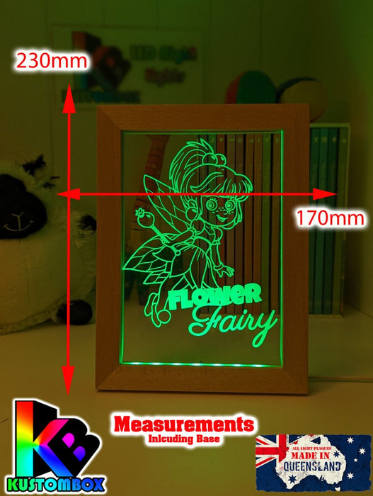Baby Flower Fairy Personalised Name Timber Picture Frame USB 3D LED Night Light Lamp - KustomboxNight Lights & Ambient LightingKustomboxTimber Frame Light