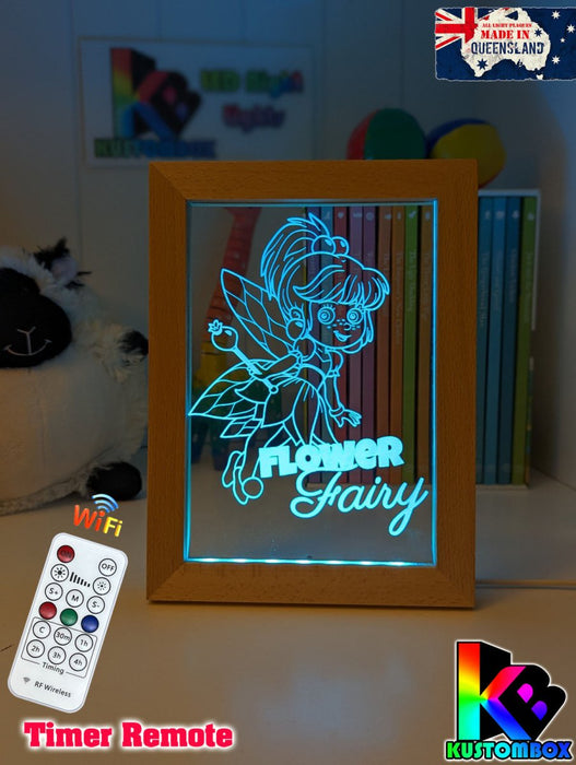 Baby Flower Fairy Personalised Name Timber Picture Frame USB 3D LED Night Light Lamp - KustomboxNight Lights & Ambient LightingKustomboxTimber Frame Light