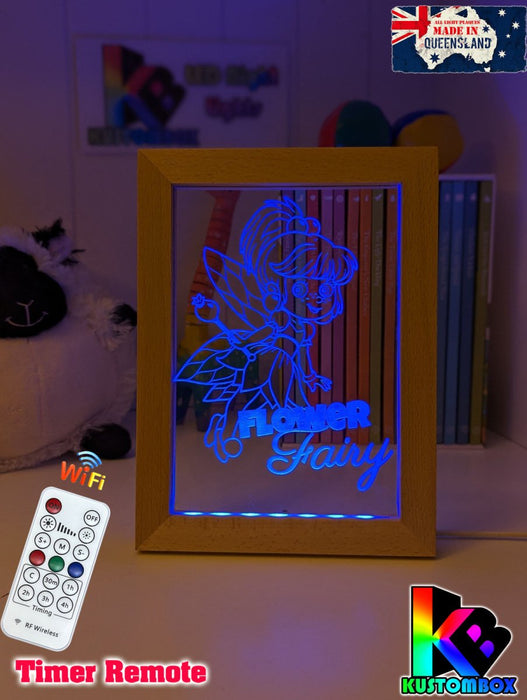 Baby Flower Fairy Personalised Name Timber Picture Frame USB 3D LED Night Light Lamp - KustomboxNight Lights & Ambient LightingKustomboxTimber Frame Light