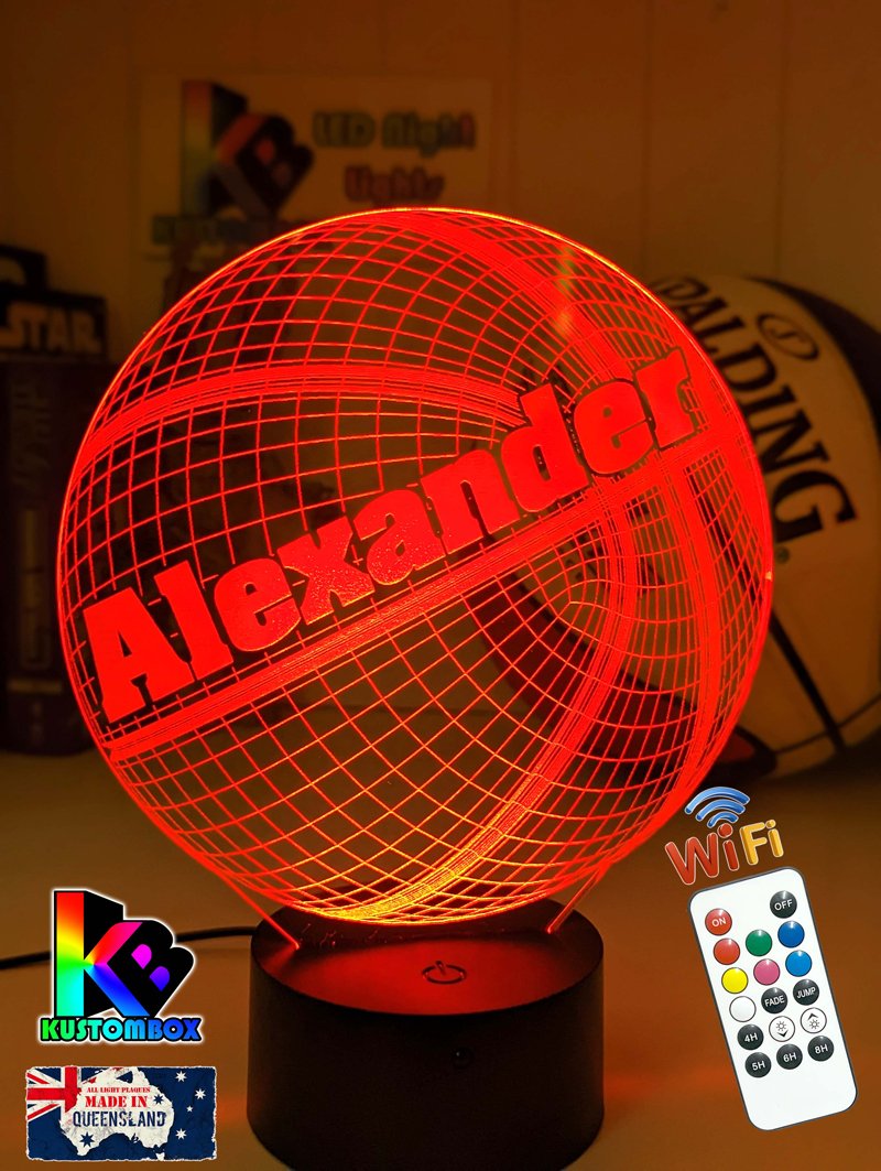 BASKETBALL PERONALISED NAME 3D LED Night Light Lamp - KustomboxNight Lights & Ambient LightingKustomboxStandard Size Name
