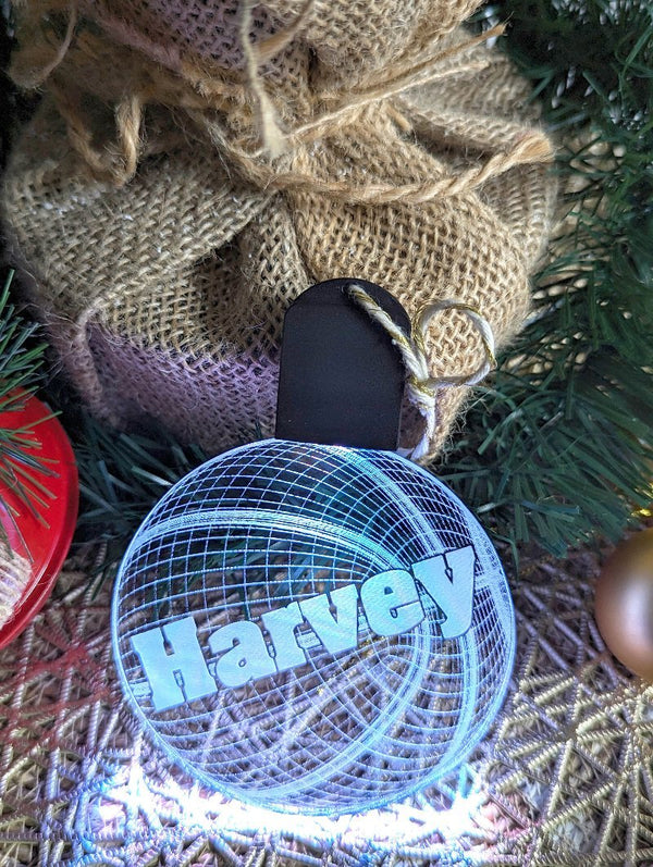 Basketball Personalised Christmas Tree Bauble 3D LED Light Up Hanging Decoration - KustomboxNight Lights & Ambient LightingKustomboxBauble Personalised