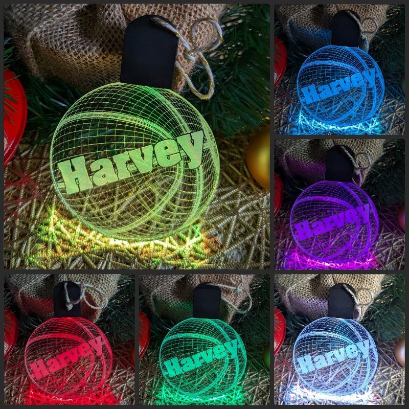 Basketball Personalised Christmas Tree Bauble 3D LED Light Up Hanging Decoration - KustomboxNight Lights & Ambient LightingKustomboxBauble Personalised