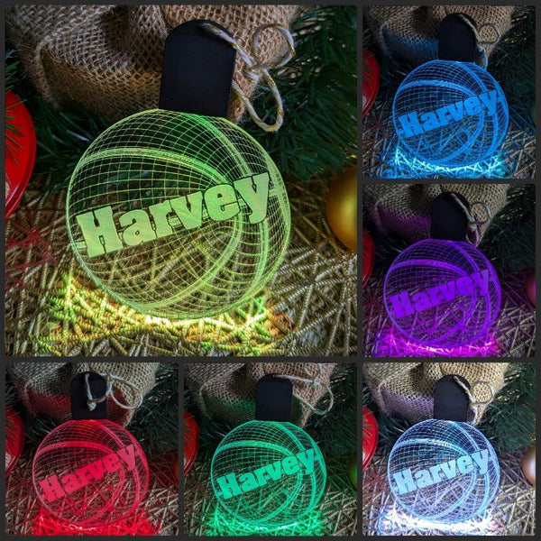 Basketball Personalised Christmas Tree Bauble 3D LED Light Up Hanging Decoration - KustomboxNight Lights & Ambient LightingKustomboxBauble Personalised