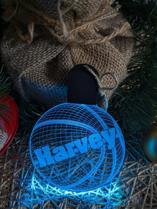 Basketball Personalised Christmas Tree Bauble 3D LED Light Up Hanging Decoration - KustomboxNight Lights & Ambient LightingKustomboxBauble Personalised