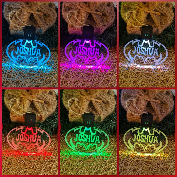 Batarang Batman Personalised Christmas Tree Bauble 3D LED Light Up Hanging Decoration - KustomboxNight Lights & Ambient LightingKustomboxBauble Personalised