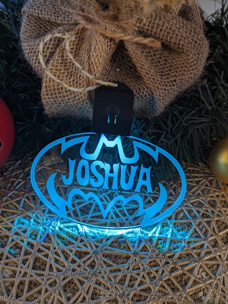 Batarang Batman Personalised Christmas Tree Bauble 3D LED Light Up Hanging Decoration - KustomboxNight Lights & Ambient LightingKustomboxBauble Personalised