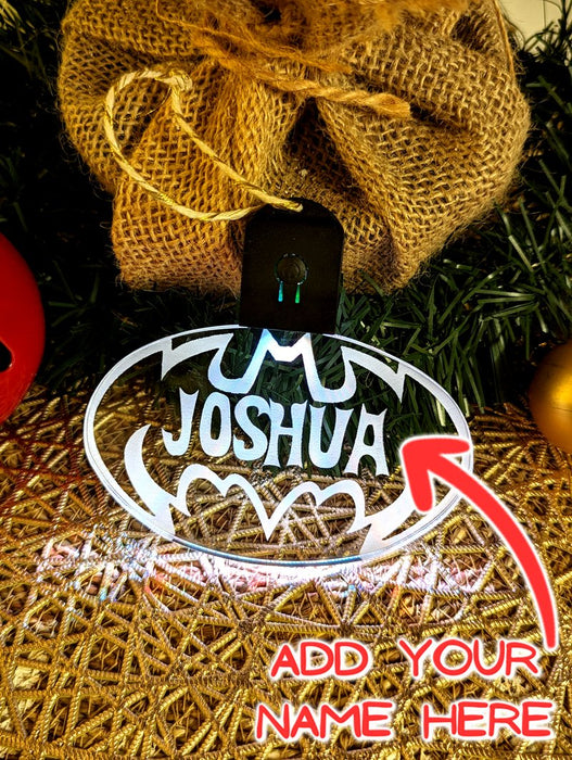 Batarang Batman Personalised Christmas Tree Bauble 3D LED Light Up Hanging Decoration - KustomboxNight Lights & Ambient LightingKustomboxBauble Personalised