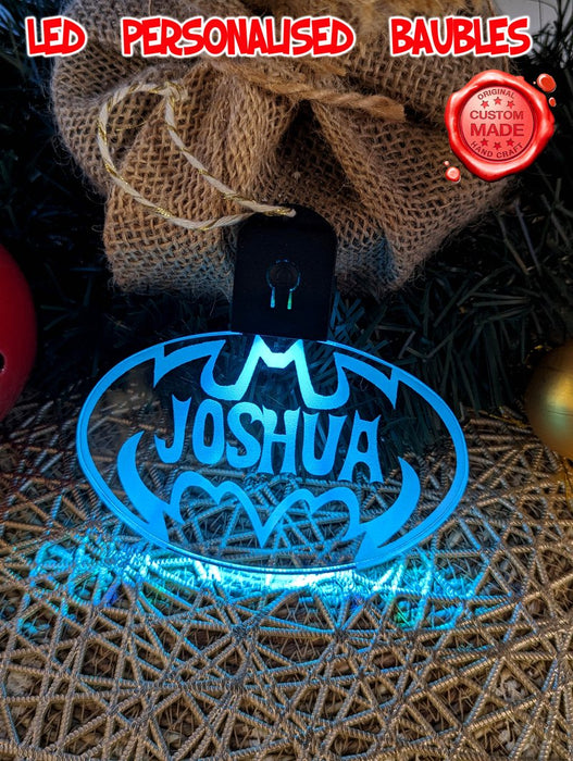 Batarang Batman Personalised Christmas Tree Bauble 3D LED Light Up Hanging Decoration - KustomboxNight Lights & Ambient LightingKustomboxBauble Personalised