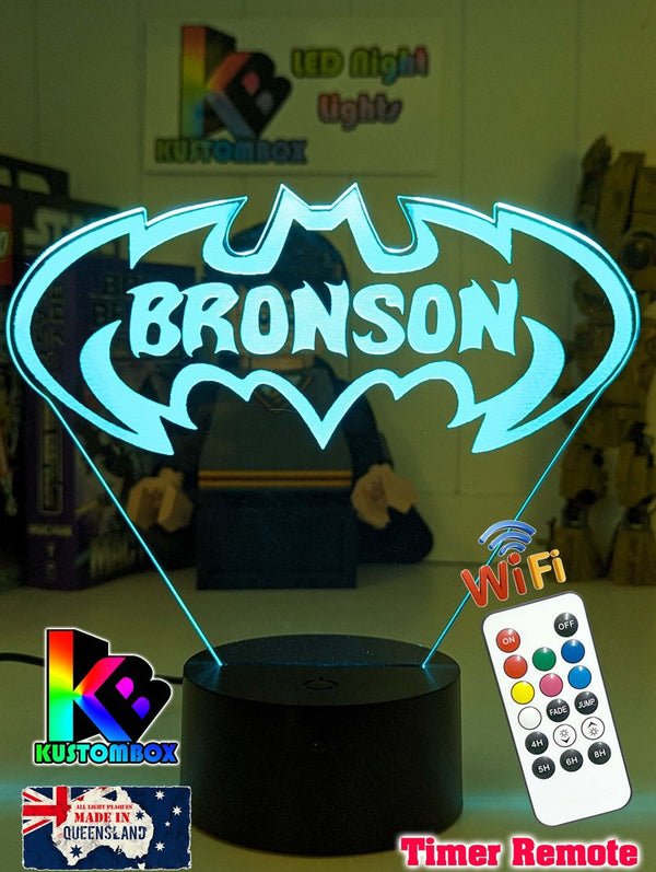Batman Batarang Personalised Name 3D LED Night Light Lamp - KustomboxNight Lights & Ambient LightingKustomboxStandard Size Name Option
