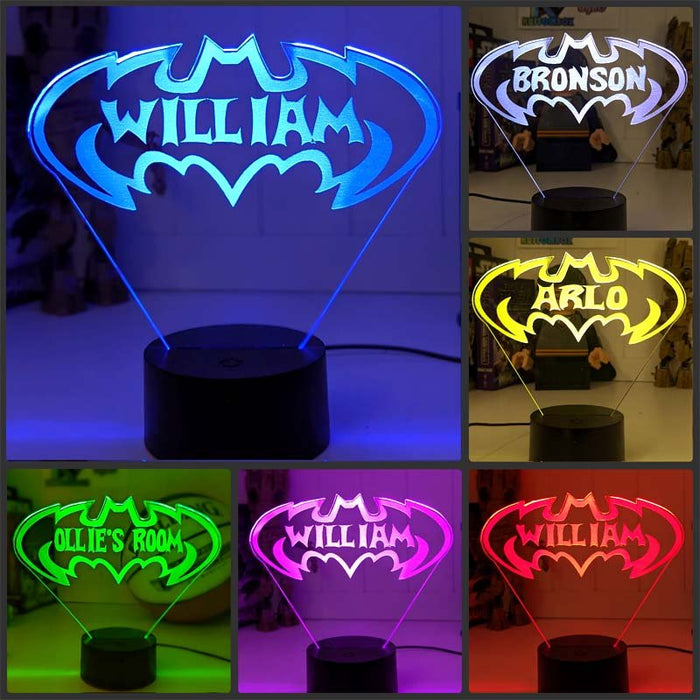 Batman Batarang Personalised Name 3D LED Night Light Lamp - KustomboxNight Lights & Ambient LightingKustomboxStandard Size Name Option