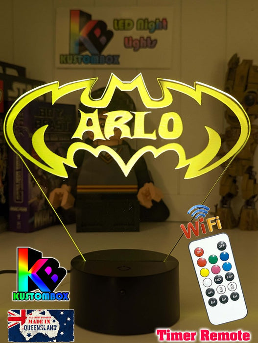 Batman Batarang Personalised Name 3D LED Night Light Lamp - KustomboxNight Lights & Ambient LightingKustomboxStandard Size Name Option