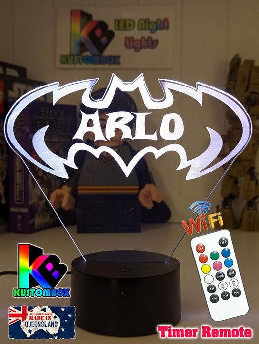 Batman Batarang Personalised Name 3D LED Night Light Lamp - KustomboxNight Lights & Ambient LightingKustomboxStandard Size Name Option